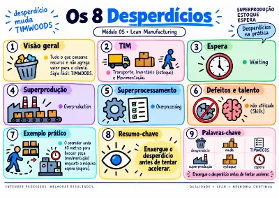 Mapa visual de Qualidade e Lean: Os 8 Desperdícios do Lean