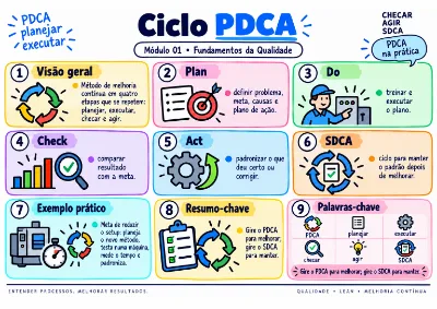 Mapa visual de Qualidade e Lean: Ciclo PDCA