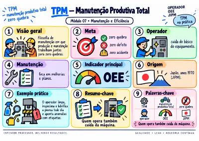 Mapa visual de Qualidade e Lean: TPM — Manutenção Produtiva Total